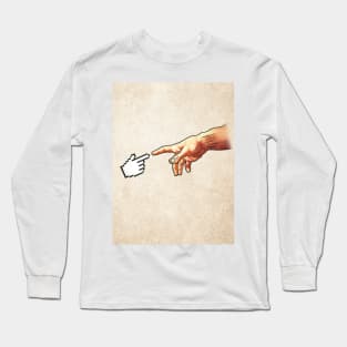 Funny 8bit Nerd & Geek Humor (Creation of Adam Parody) Long Sleeve T-Shirt